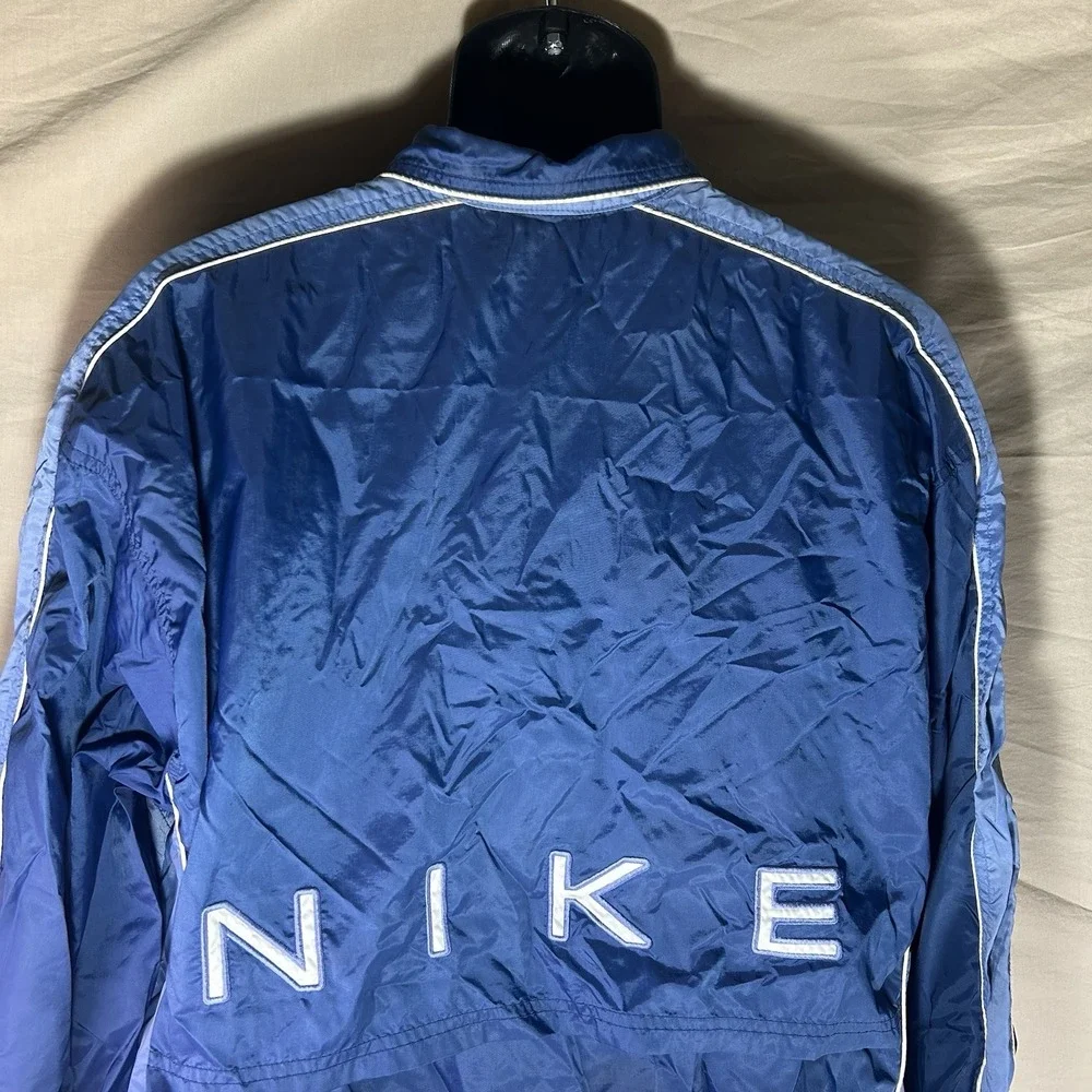 Vintage Nike Windbreaker Track Jacket‎ Blue Big Spellout Logo Youth Size M 8-10